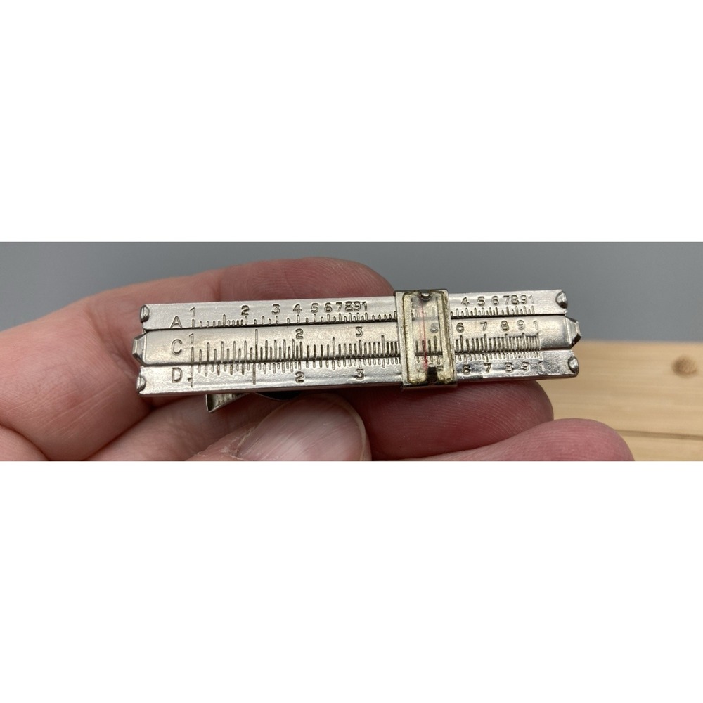 Vintage engineering men's bar tie clip moveable slide rule sterling Vernon